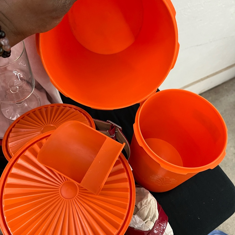 Beautiful Pair of Vintage Tupperware Canisters ~ Orange